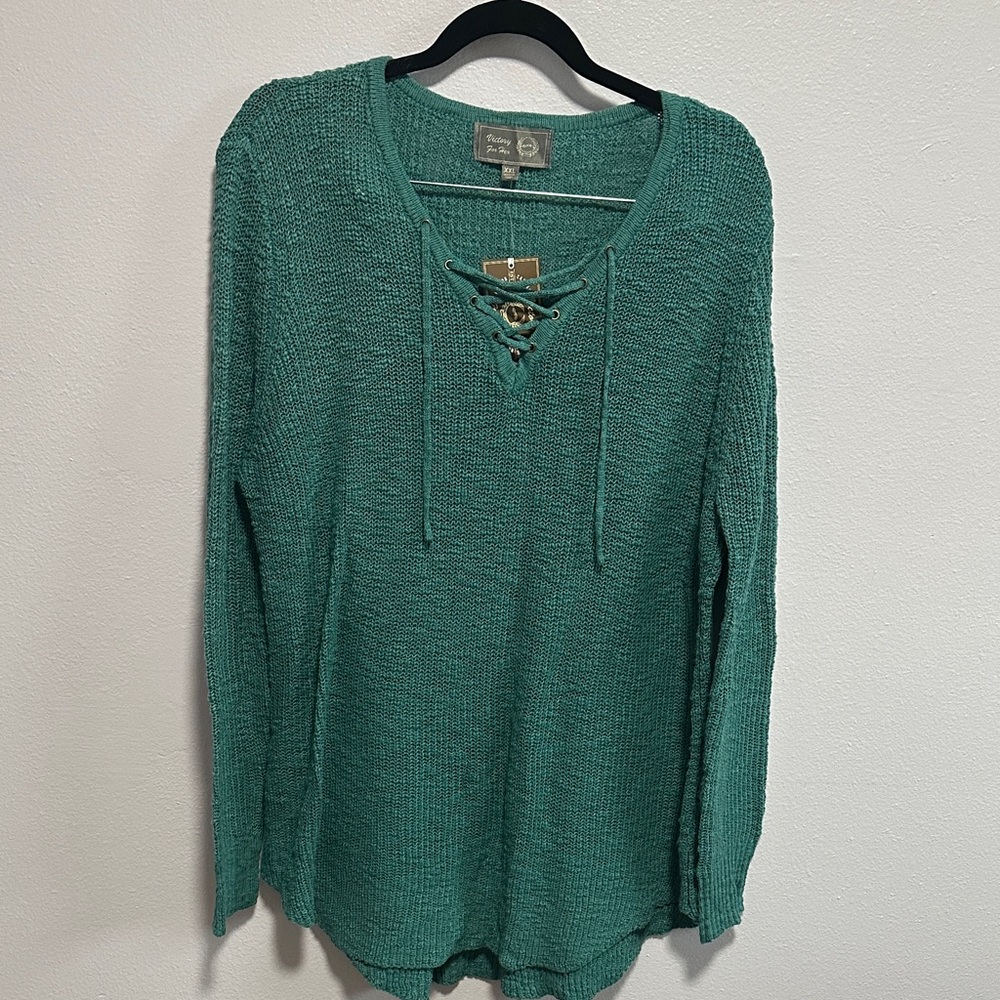 Teal Lace-Up Long Sleeve knitted Top